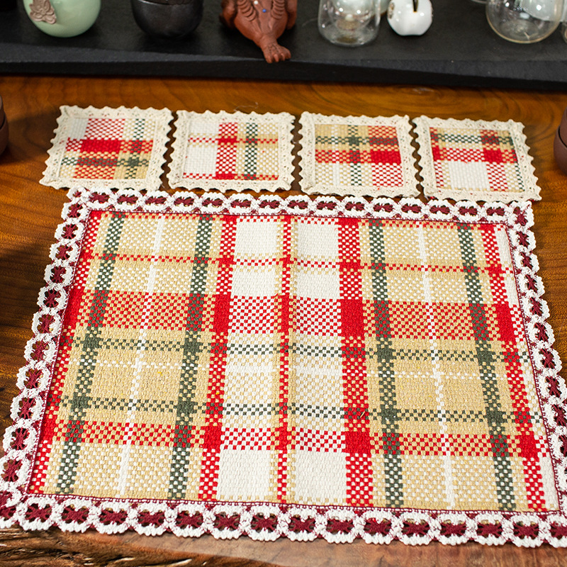 Acabado de cáñamo placemat 08 Set (1 grande + 4 pequeño)