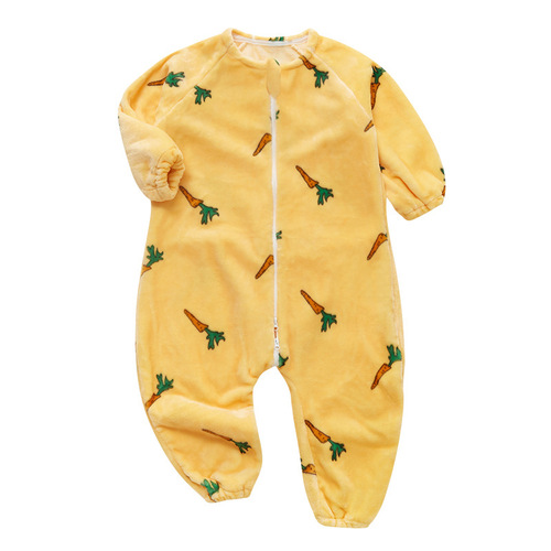 Baby sleeping bag, children's autumn and winter thickened flannel one-piece pajamas, new coral velvet baby split-leg anti-kicking quilt