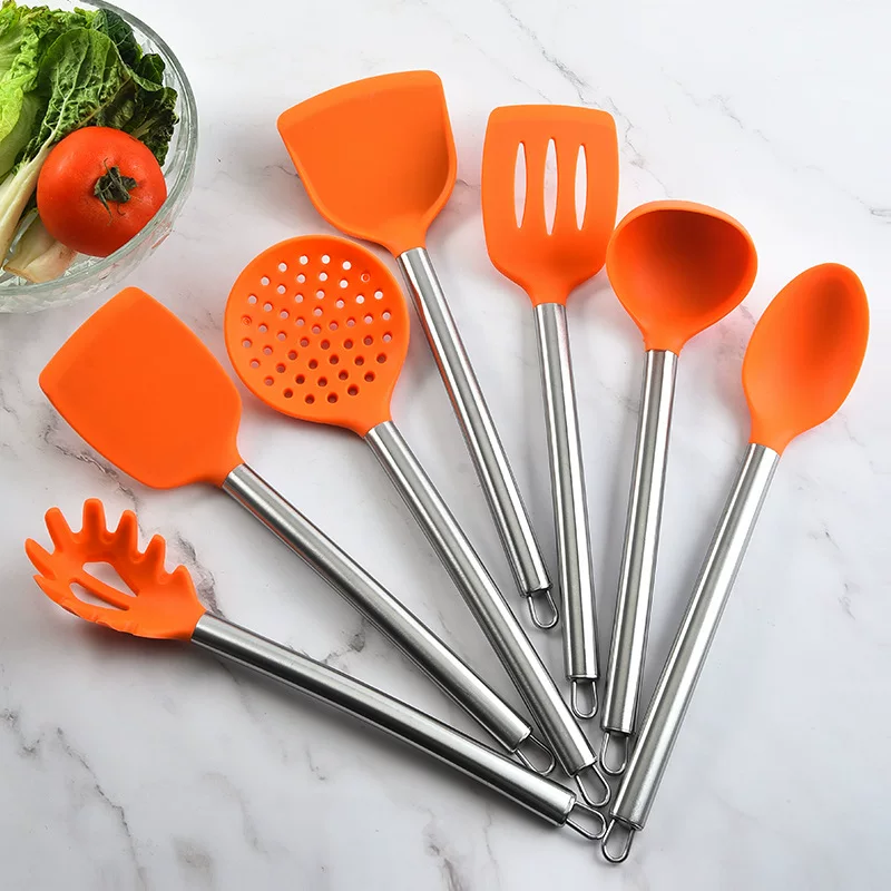Silicone kitchenware stainless steel, set, 7 pieces