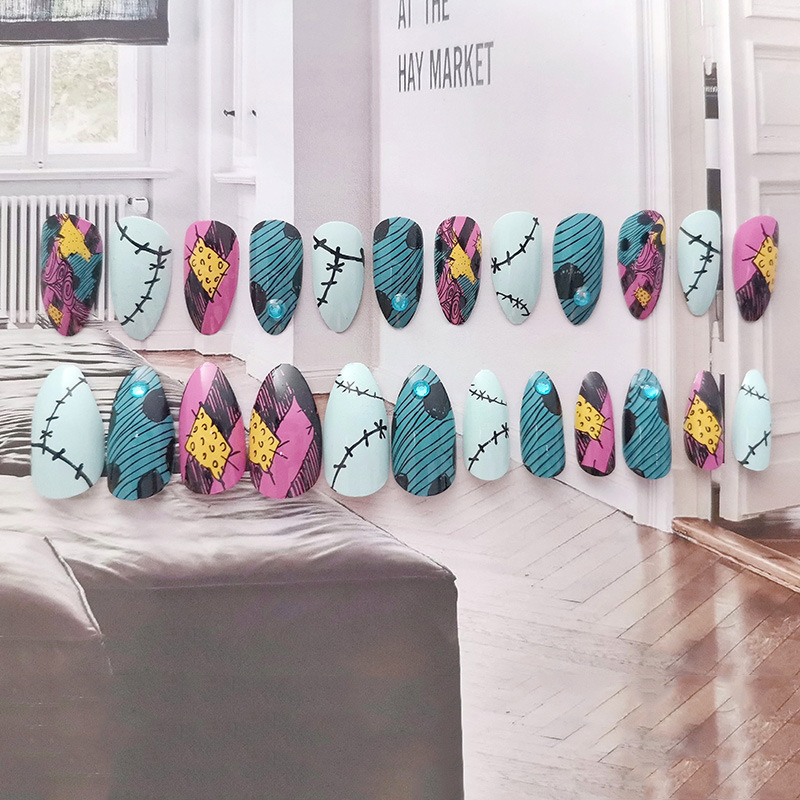 24 Pieces of Personalized Creative Fake Nail Patches Halloween Pointed Nail Patches with Removable Adult Fake Nail Patches