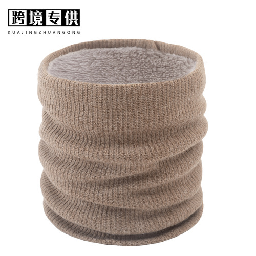 Winter double layer velvet outdoor pullover couple warm solid color single loop knitted scarf set cross-border