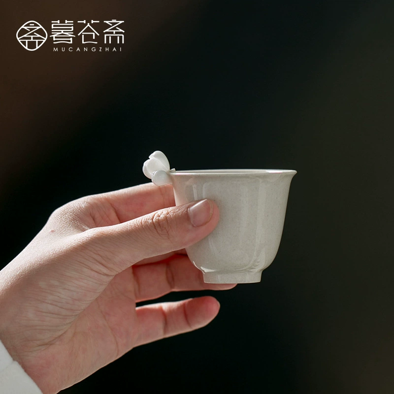 暮苍斋 Grass and wood gray glaze creative hand-kneaded flower tea cup Kung Fu tea set master cup single cup tea cup