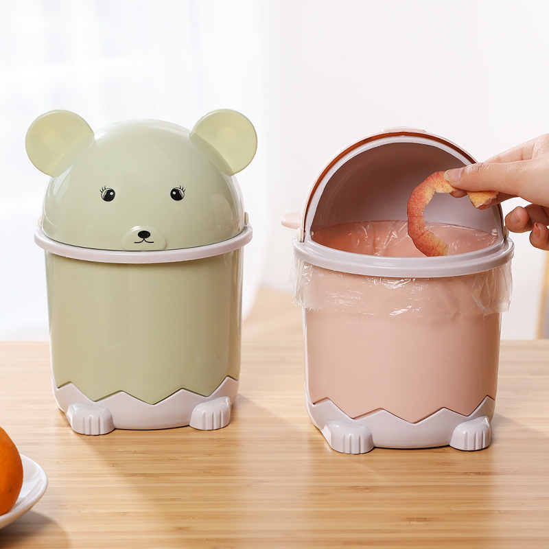 Bear Flip Desktop Cartoon Nordic Style Trash Bin Bathroom Storage Barrel Mini Household Living Room Thickened Trash Bin Bear Flip Desktop Cartoon Nordic Style Trash Bin Bathroom Storage Barrel Mini Household Living Room Thickened Trash Bin
