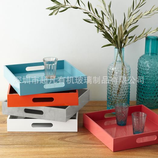 厂家生产亚克力酒店托盘酒杯托盘方形有机玻璃有色托架收纳盒