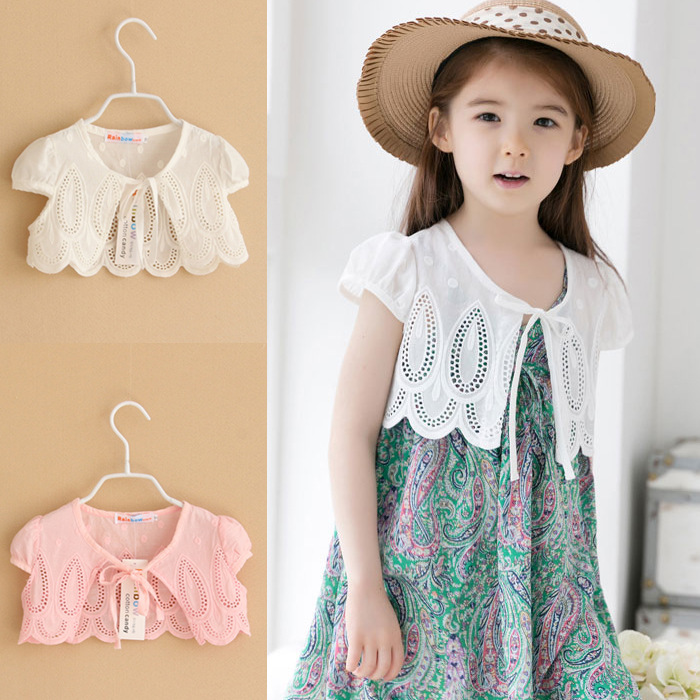 Children's cotton shawl, versatile children's shawl, three-dimensional floral silk short-sleeved vest, white shawl, solid color cape for girls.