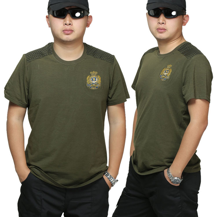 正品户外军迷短袖t恤男硬汉版圆领绣花T恤宽松舒适军绿T恤