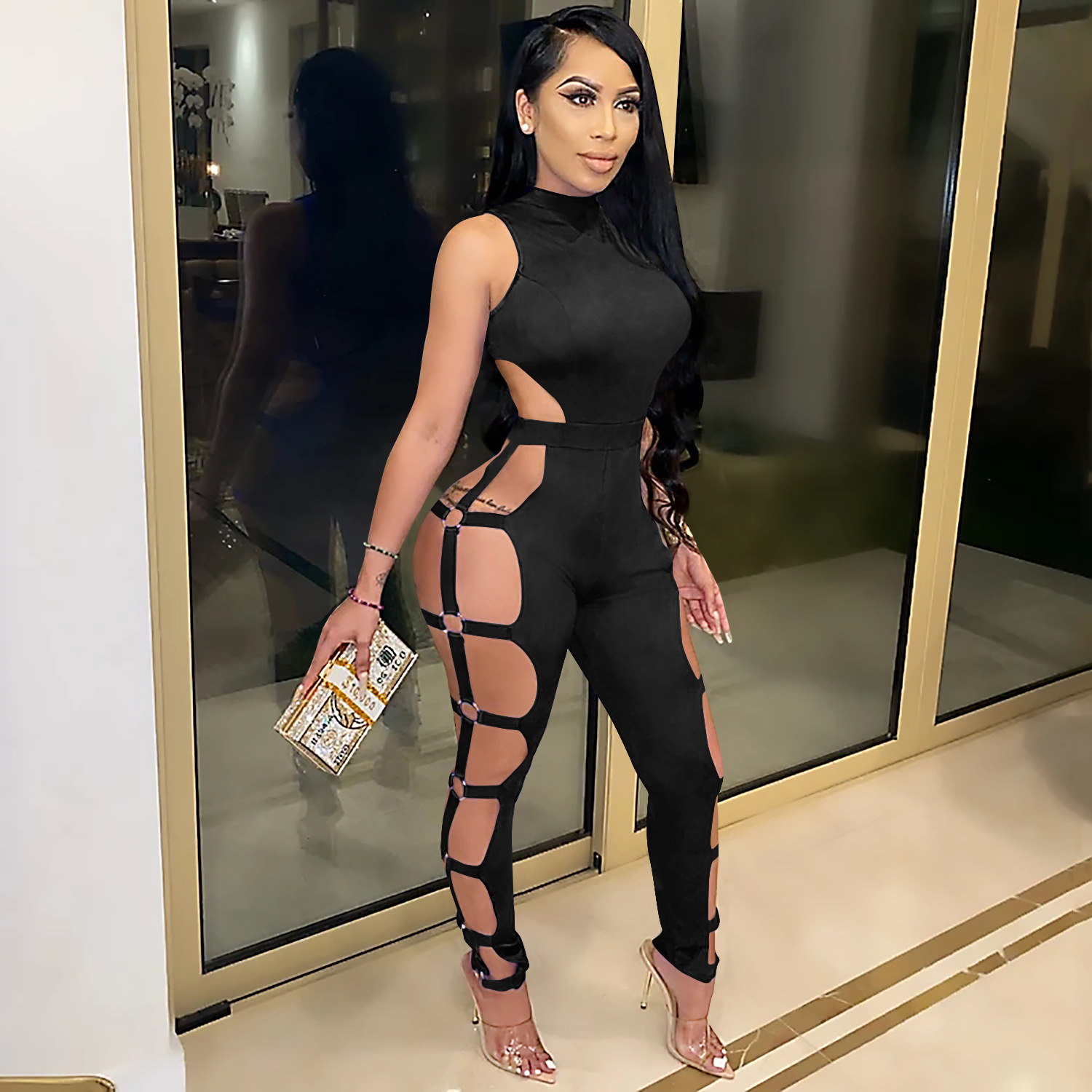 X3691 transfronteriza nueva AliExpress de Europa y América de las mujeres de moda sexy club nocturno hueco apretado sin espalda mono de las mujeres image 2