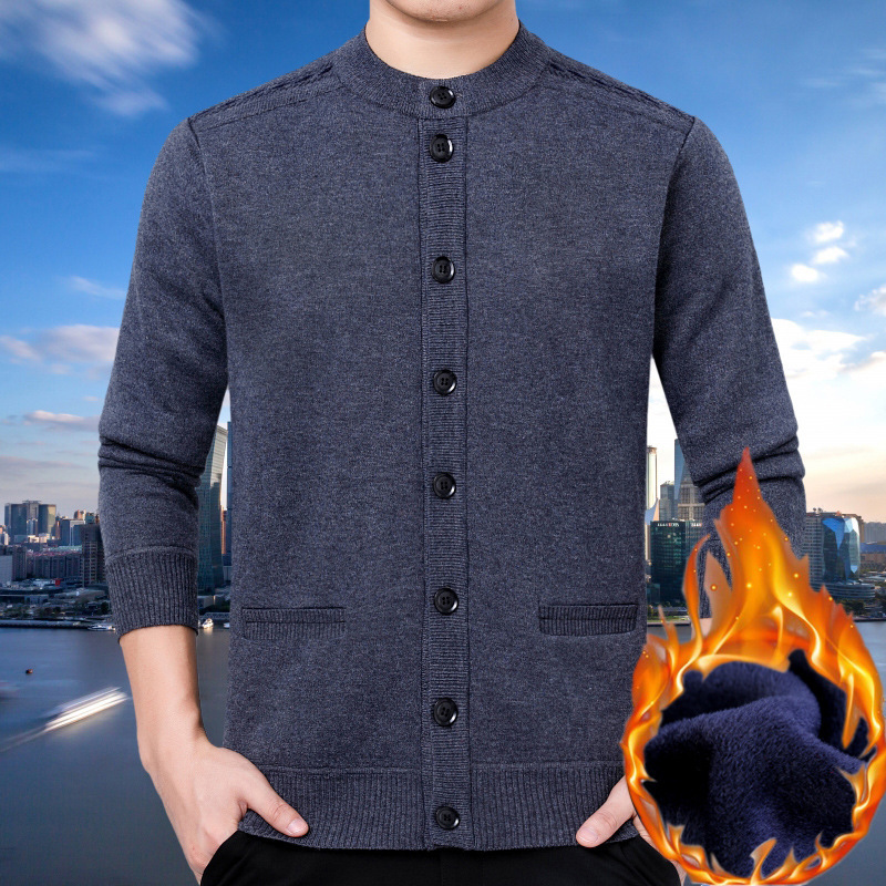 Middle-aged Men's Coat Autumn and Winter Thickened Sweater Middle-aged Men's Knitted Cardigan Grandpa's Fleece Sweater