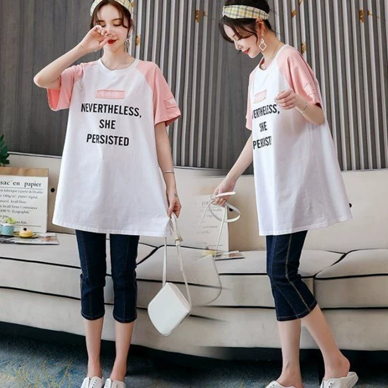 Большой выбор новой одежды для беременных в наличии: свободные футболки, футболки для беременных из чистого хлопка, весенне-летние футболки с коротким рукавом, модный стиль для стильных мам.