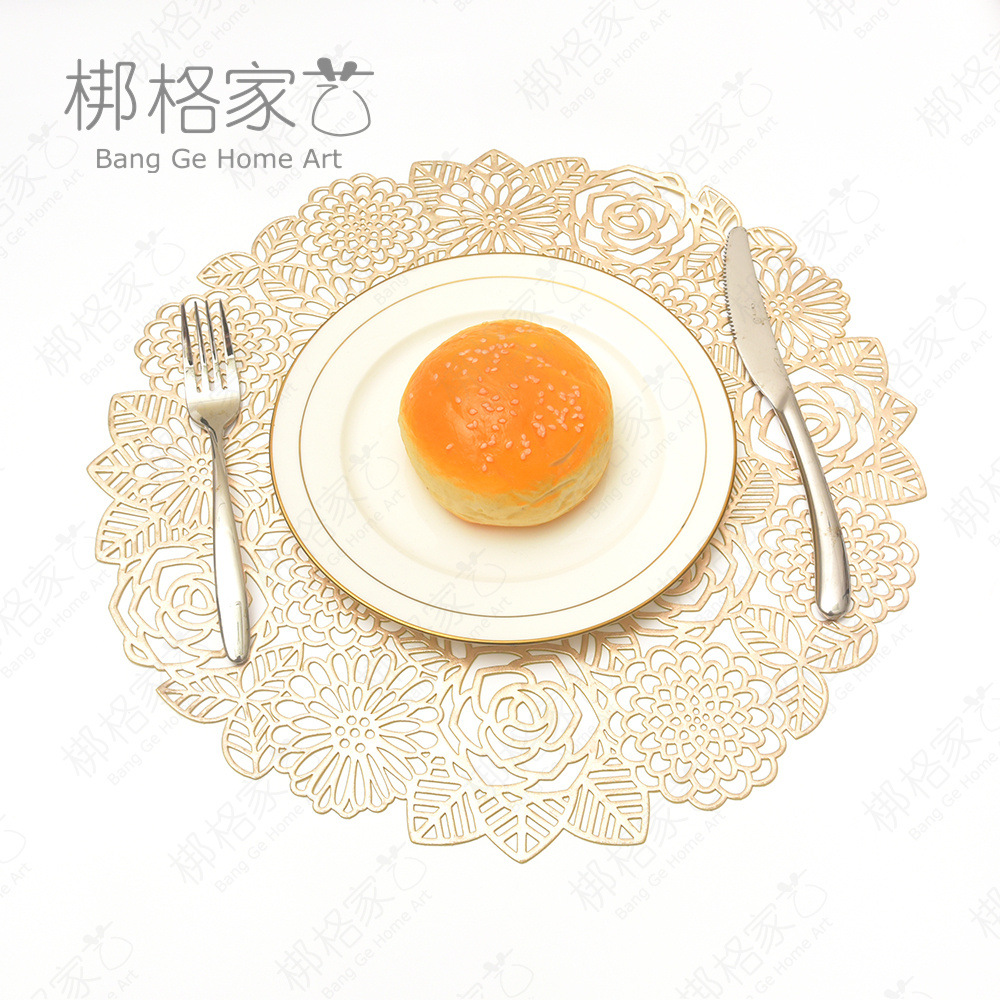 玫瑰园PVC餐垫烫金餐垫PP隔热餐垫西餐厅垫样版间装饰垫玫瑰花垫