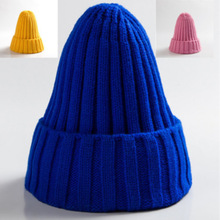 针织帽子女欧美秋冬男女亲子毛线帽卷边冬季保暖尖尖帽锥形防风帽