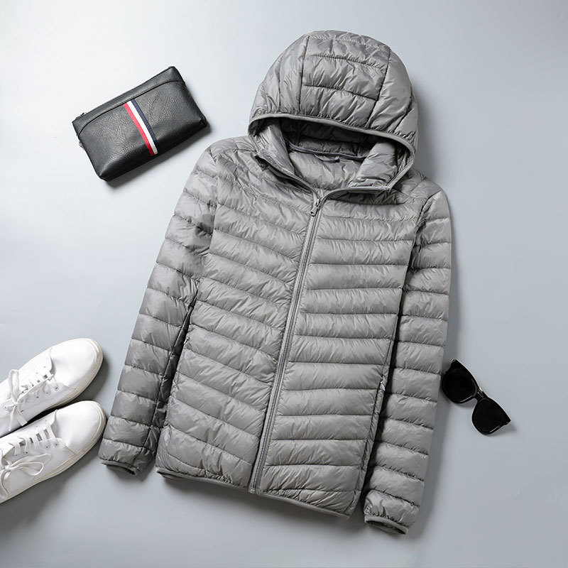 Cross-border special offer ultra-thin down jacket men's lightweight short stand collar hooded large size dad winter coat clearance