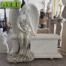 石雕欧式天使墓碑女性 厂家销售 大理石西方人物墓碑
