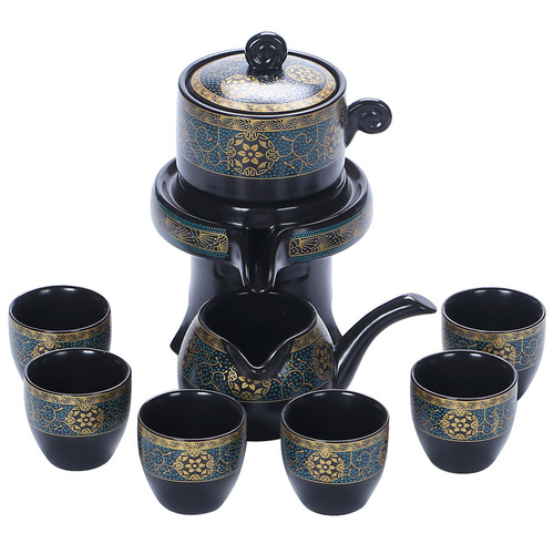 Purple Wisteria Gilded Automatic Tea Set with Yellow Dragon Graphite 