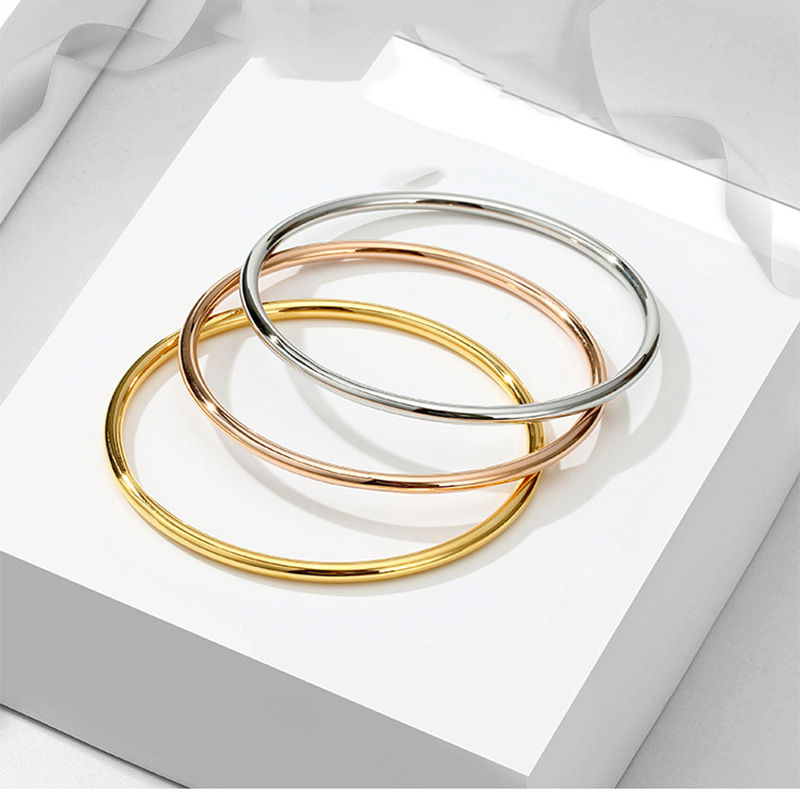 Douyin Popular European and American Simple Golden Titanium Steel 3mm Coil Bracelet Cold Style Women's Thin Round Wire Plain Ring Bracelet