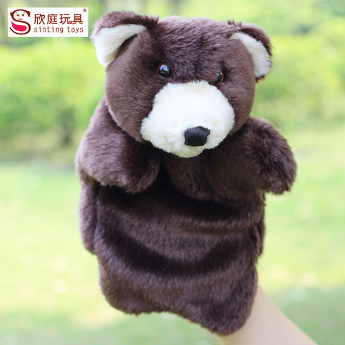 Yiwu factory mixed batch teddy bear hand puppet plush toy small animal brown bear finger doll children preschool education comfort