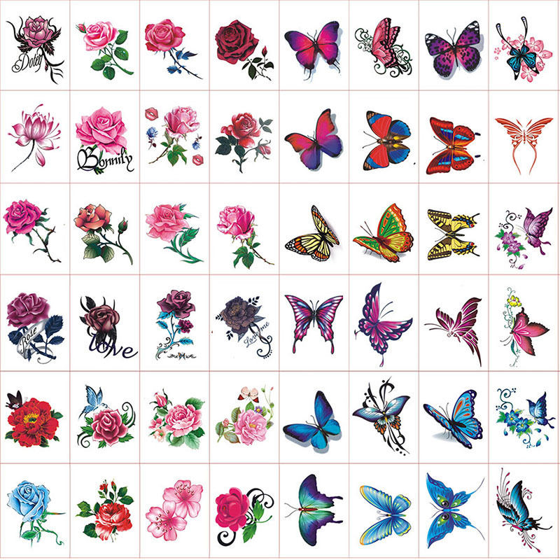 A generation of hair tattoo waterproof female color black rose butterfly personality small fresh tattoo scar patch A generation of hair tattoo waterproof female color black rose butterfly personality small fresh tattoo scar patch