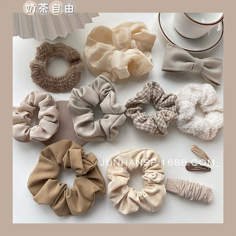 Стричьё для хвоста Hair Scrunchie, палитра молочно-авторская, французский стиль, мягкая резинка 5 см
