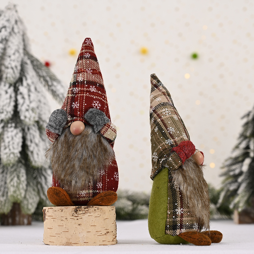 Christmas Decorations Snowflake Covering Eyes No Face Doll Standing Posture Small Doll Ornaments Old Man Ornaments_voghion.com