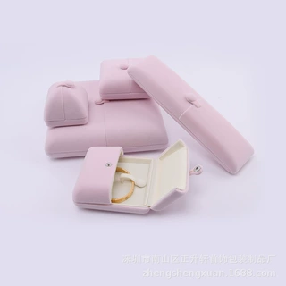 按扣对开展示绒布首饰盒高档珠宝套链盒项链耳环饰品包装礼品盒子