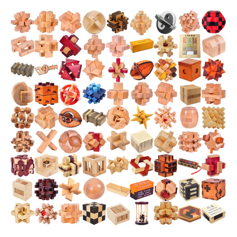 Kongming lock children's wooden toy Kongming lock Luban lock full set classical mortise wooden toy Kongming lock Kongming lock children's wooden toy Kongming lock Luban lock full set classical mortise wooden toy Kongming lock