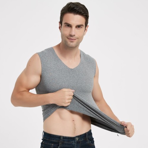 Men's V-neck Seamless Thermal Vest Slim Fit Elastic Broad Shoulder Underwear Casually Cut Plus Velvet Vest Imitation Cationic