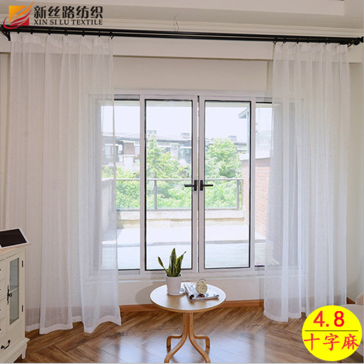 Shaoxing Keqiao Manufacturer White Sand Curtains Cotton and Linen Window Screens Simple Modern Living Room Bedroom Finished Product Engineering Cross Linen Yarn