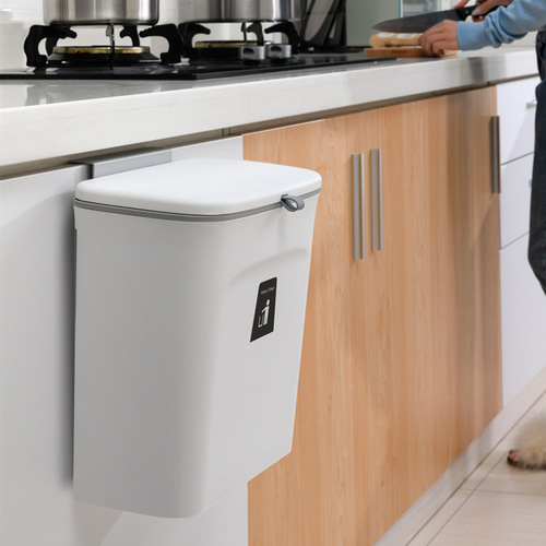 Kitchen hanging trash can, household cabinet door, wall-mounted, no punching, sticky sliding lid, bathroom wall-mounted storage bucket
