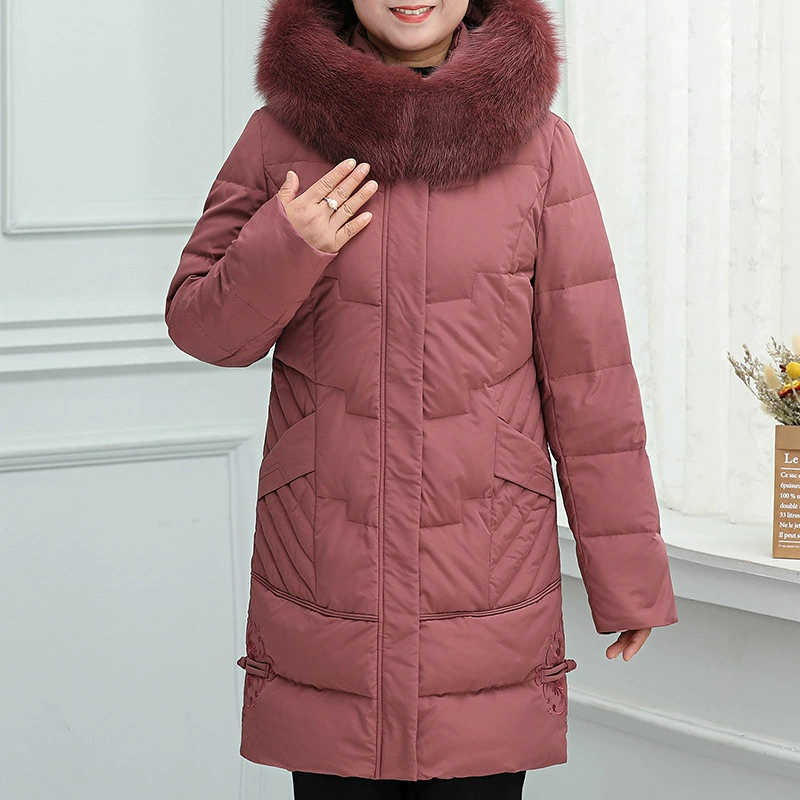 2020 новый женский пуховик средней длины для женщин среднего и пожилого возраста, одежда для мам, утепленная зимняя верхняя одежда, верхняя одежда на белом утином пуху 215