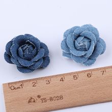 3.50CM牛仔布艺花厂家仿真玫瑰花洞洞鞋凉拖鞋草帽diy饰品配件花