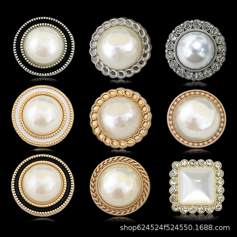 In stock wholesale button button pearl accessories metal round coat Chanel style top blouse coat accessories