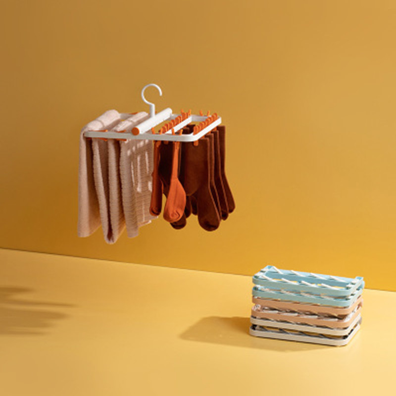 Foldable Drying Rack Multifunctional Drying Stand 24 Clips Windproof Anti-Tangle Clothes Hanger Underwear Pants Socks Clip Fixer