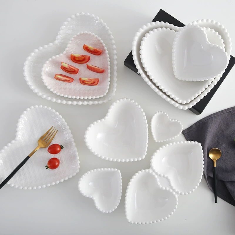 Креативная Скандинавская персиковая сердечная тарелка Керамическая чистая белая любовная Бытовая тарелка Милый завтрак Десерт Многосеточная диета