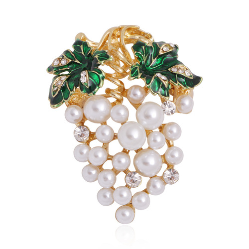 Alloy Pearl Fruit Brooch Grape Cherry Rhinestone Drops Brooch Pineapple Durian Lotus Brooch Factory Direct Sales