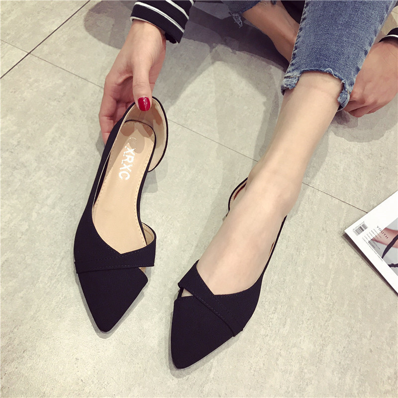 Comfortable All-match Pointed Toe Shallow Mouth Black Suede Work Shoes Soft Sole Not Tired Feet Flat Professional Work Shoes Women's Single-layer Shoes