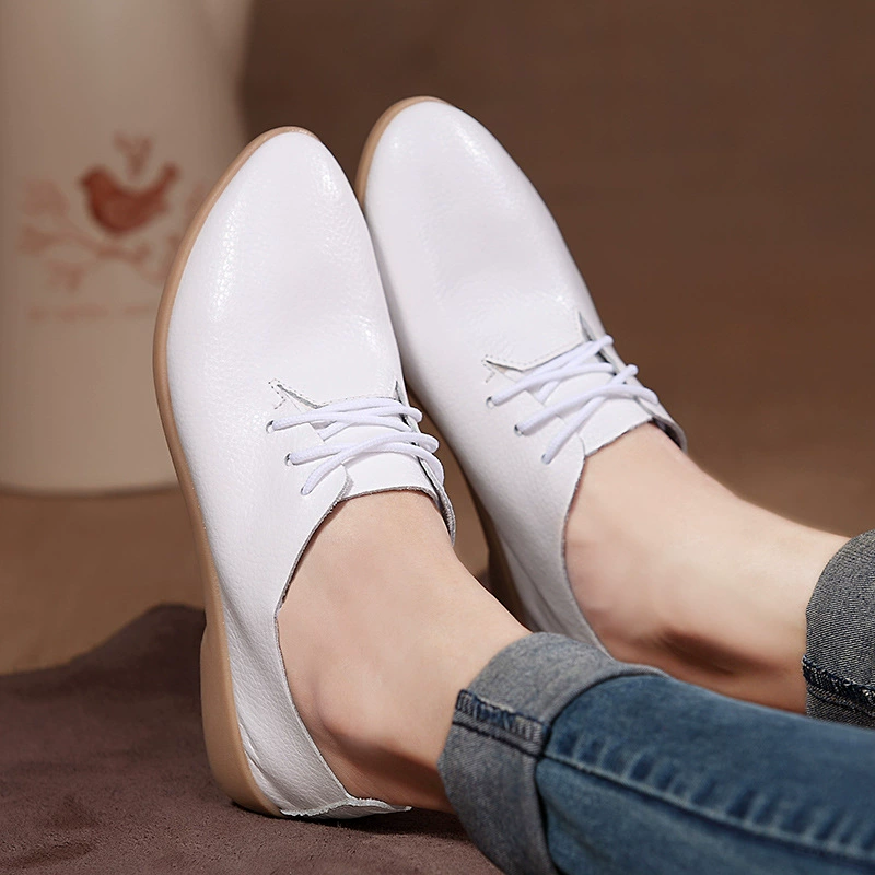 Women’s pointed-toe leather shoes, genuine two-layer cowhide, soft composite sole, lightweight