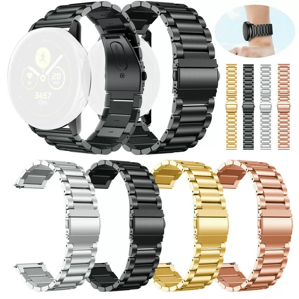 Для Samsung Galaxy watch3 active2 ремешок для часов из нержавеющей стали 40/44 мм стальной ремешок с тремя бусинами и плоской пряжкой