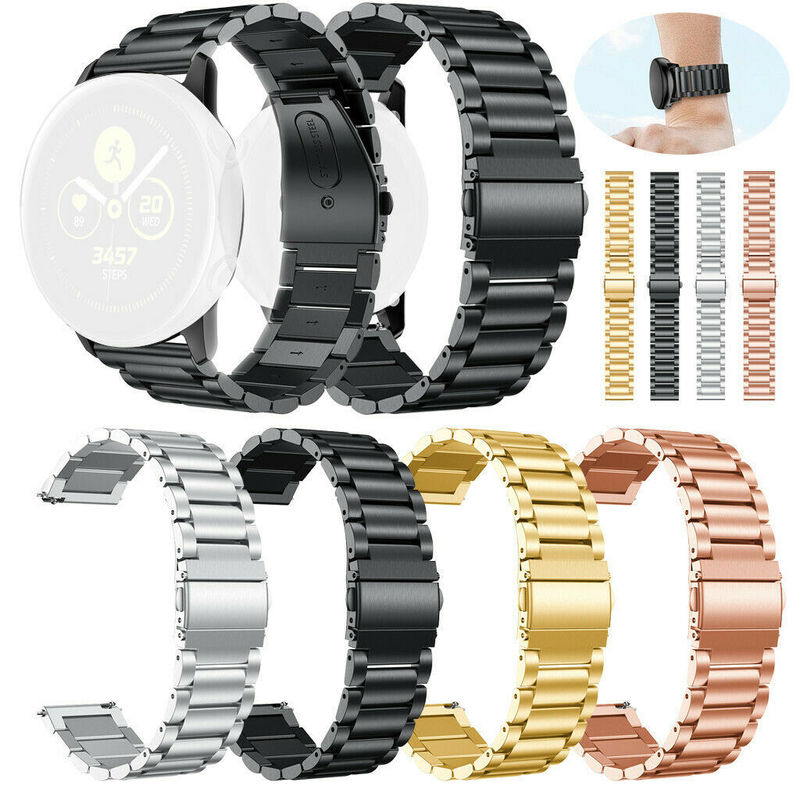 For Samsung Galaxy watch3 active2 Stainless Steel Watch Band 40/44mm Three Bead Flat Buckle Steel Band