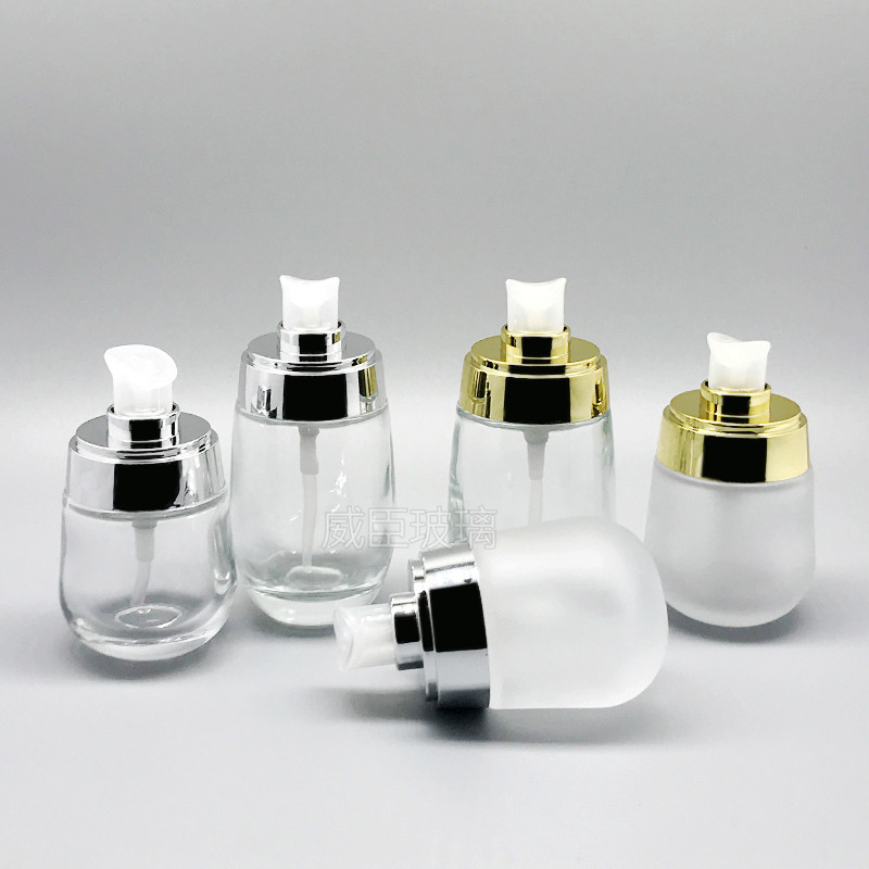 鸡蛋瓶子现货 磨砂化妆品玻璃瓶  零售乳液压嘴瓶 30ml化妆品包材