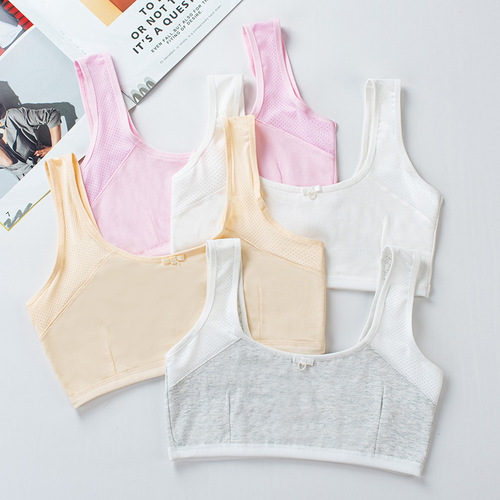 Girls vest development period underwear female students high school girls primary school students pure cotton double layer quilted anti-exposure underwear