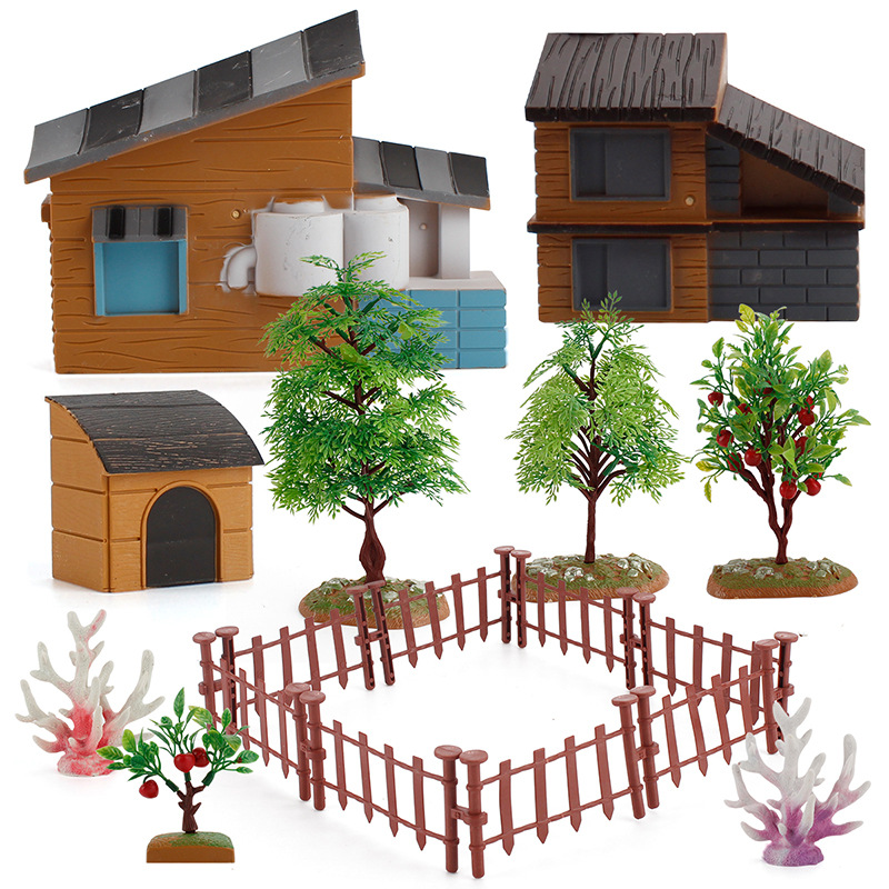 Exportación transfronteriza nuevos niños simulación micro granja escena casa árbol frutal agua planta valla arena bandeja decoración juguete