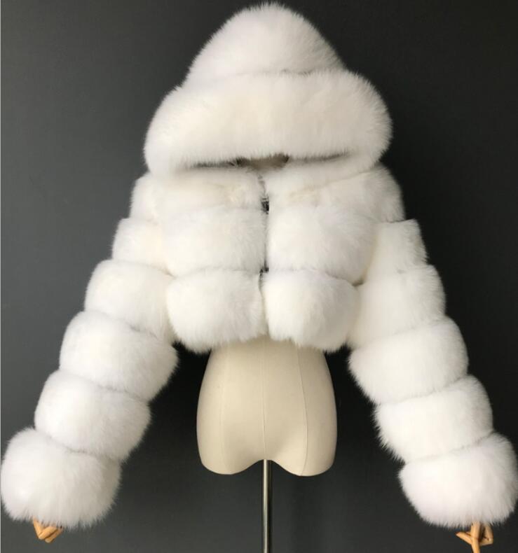 European and American fur coat short hooded imitation fur coat imitation fox fur long sleeve stitching women's coat wholesale