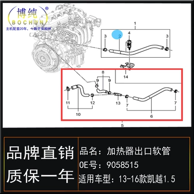 1.5 2013-2016, Buick automobile water pipe