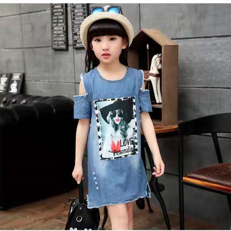 Cartoon fresh summer fashionable denim dress girl's