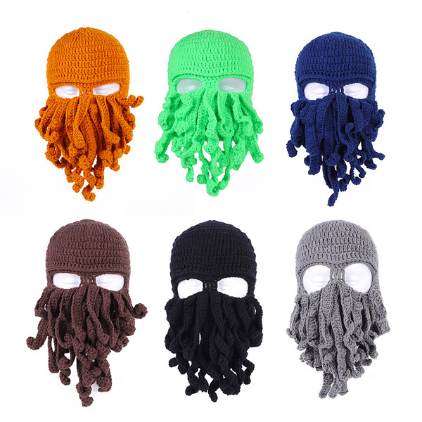 Squid Hand Handmade Wool Octopus Hat Face Classes Ski Hat Hand Beard…