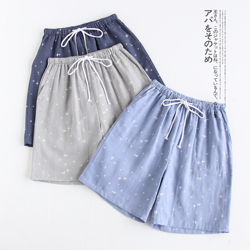 Spring Summer Autumn Cotton Gauze Simple Couples Shorts Thin Loose Men's Japanese Style Home Pajama Pants Air Conditioner Pants Comfortable