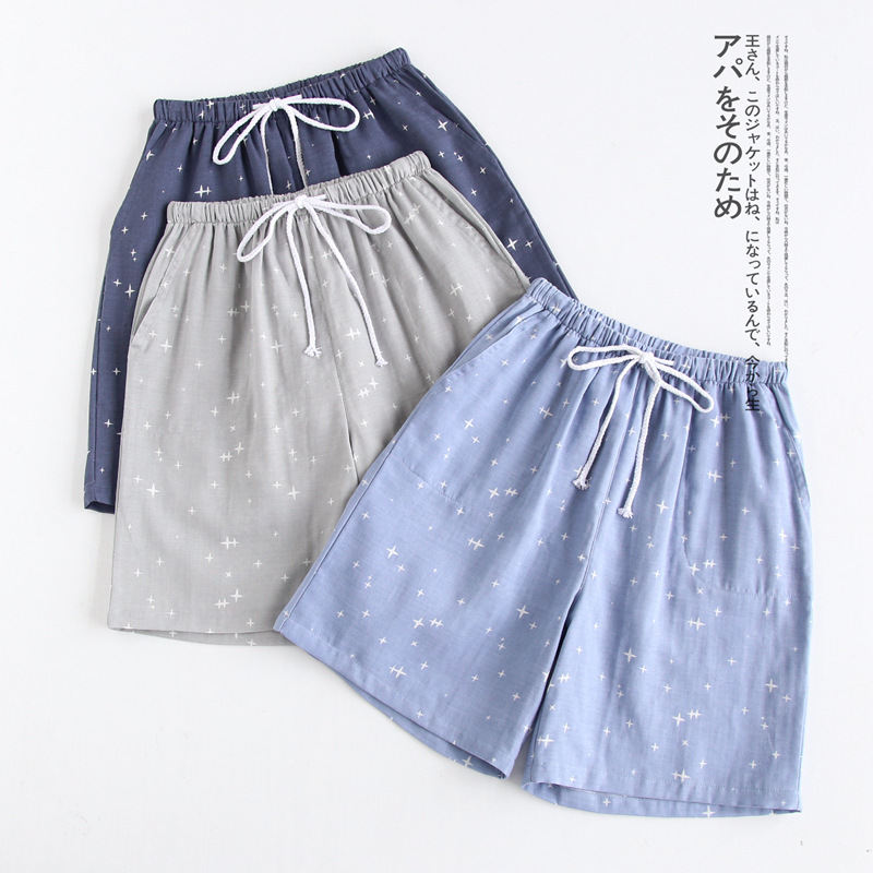 Spring Summer Autumn Cotton Gauze Simple Couples Shorts Thin Loose Men's Japanese Style Home Pajama Pants Air Conditioner Pants Comfortable