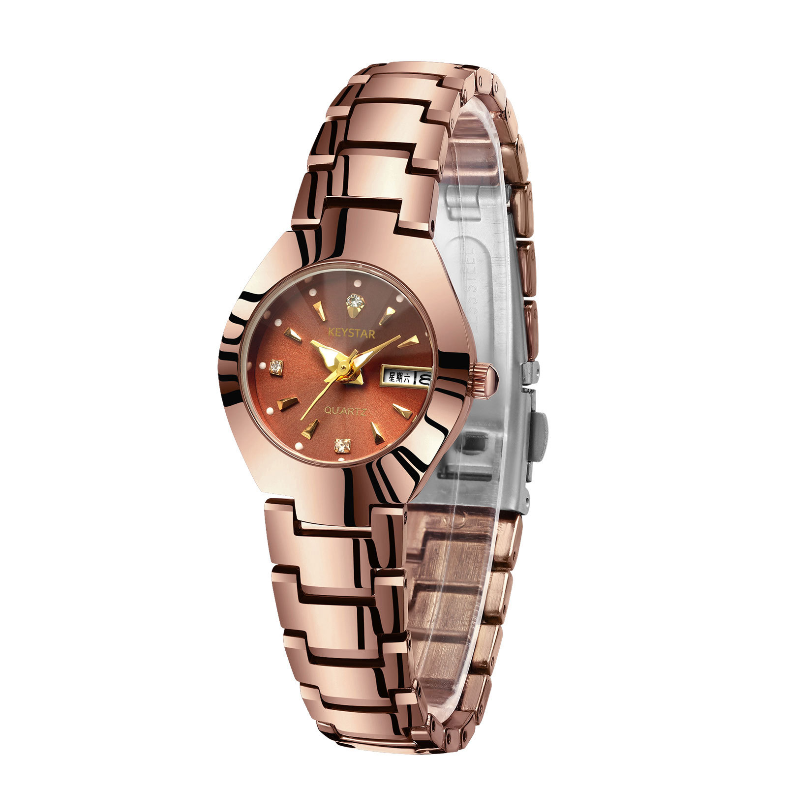 Reloj de mujer de acero de tungsteno totalmente automático popular en línea Reloj de estilo coreano simple impermeable luminoso doble calendario reloj no mecánico