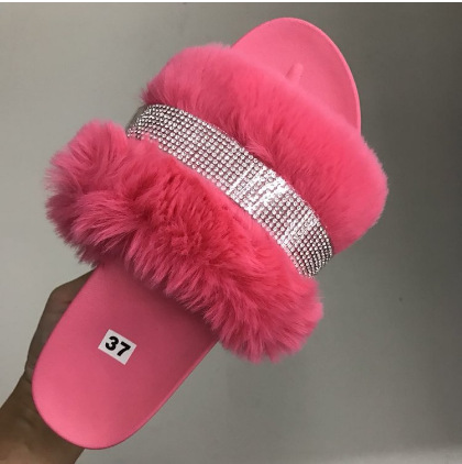 2021 nuevos zapatos de mujer de comercio exterior zapatos de mujer transfronterizos sandalias de plataforma de diamantes de imitación de felpa zapatos de mujer Zapatillas peludos zapatos de mujer