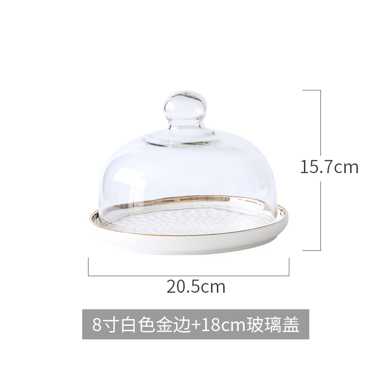 Nórdico nuevo plato de pastelería Placa de postre de pastel pastelería occidental para hornear cubierta de vidrio transparente Placa de pastelería bandeja de exhibición de pan